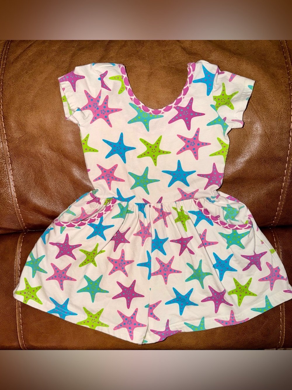 Eleanor Rose Girls Starfish Print Short Sleeve Dress Romper - Multicolor